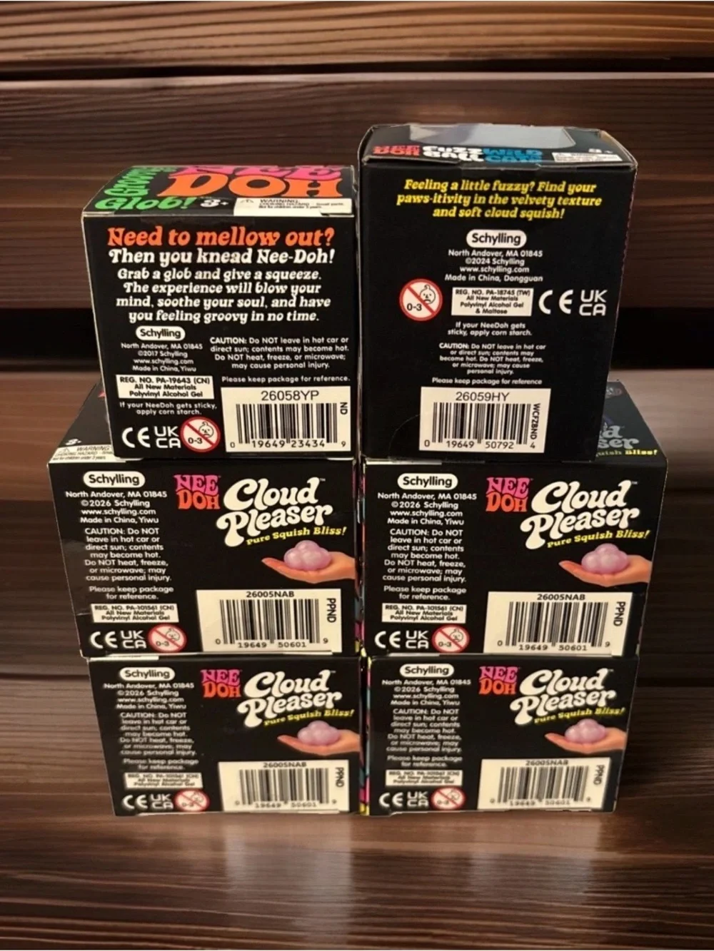 Schylling NeeDoh Cloud Pleaser X4, FuzzBall Wild Cat, Groovy Glob -Lot Of 6 Auth